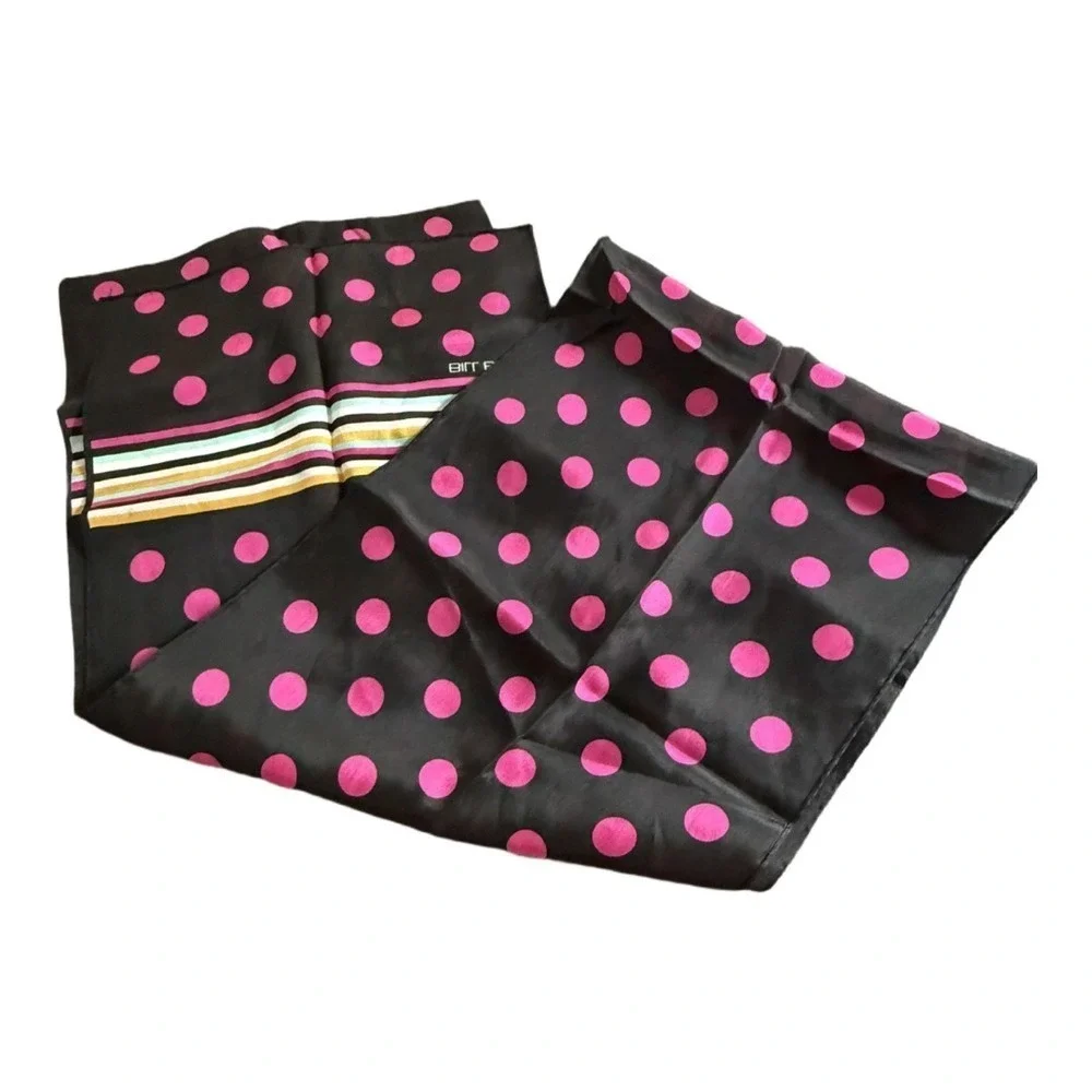 Bill Blass Vintage Silk Long Neck Scarf Polka Dot Striped 80's-90's Handbag Wrap